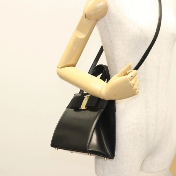 Salvatore Ferragamo Vala Hand Bag Leather 2way Brown Gold Auth ac3835 - Picture 14 of 16